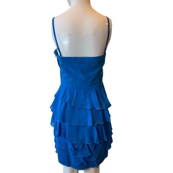 Guess Womens Frill Mini Dress Pleated Ruffle Layered Adjustable Strap Blue SZ 8 - Picture 2 of 8